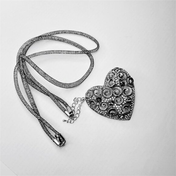 Heart Pendant Necklace, Crystal Studded Heart Pendant Fashion Necklace - Picture 2 of 15